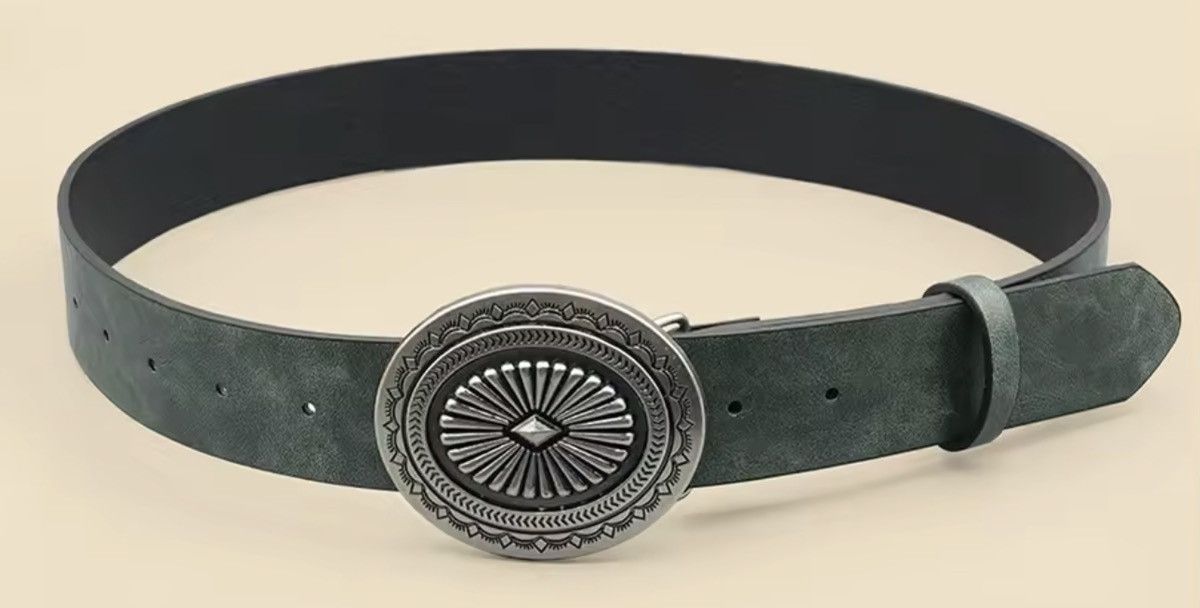 Japanese Brand 100 cm Western Oversized Engraved Buckle Belt Size 32 - 3 Thumbnail