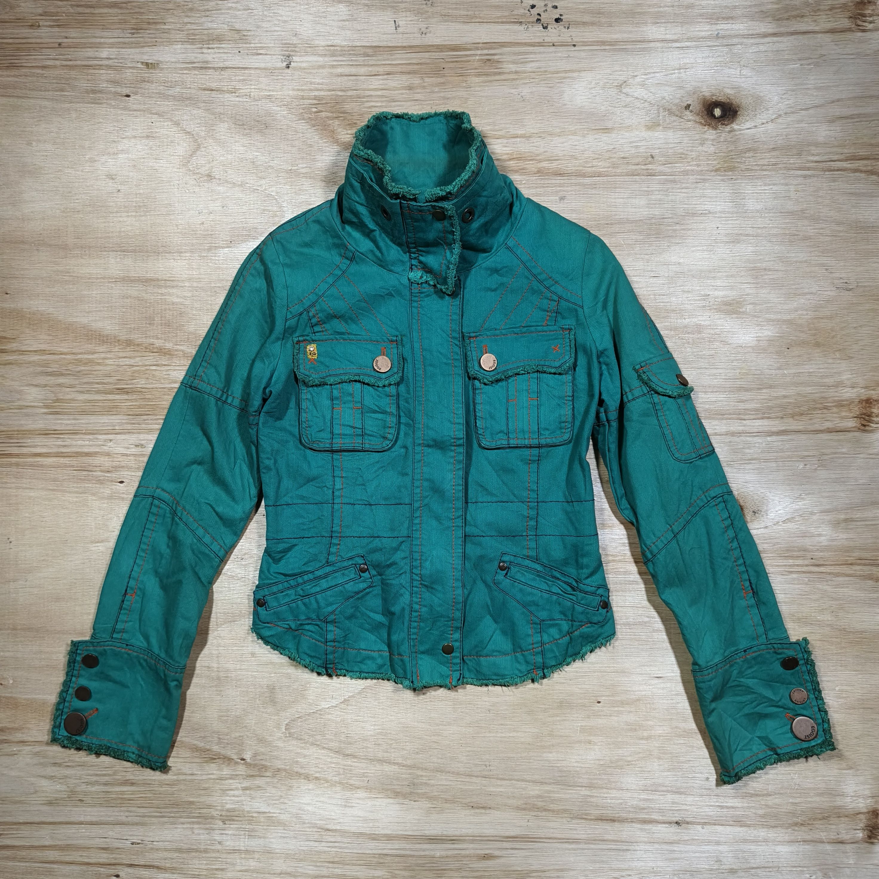 Japanese Brand EGOIST Turquoise Green Raw Hem Moto Jacket Size M / US 6-8 / IT 42-44 - 1 Thumbnail