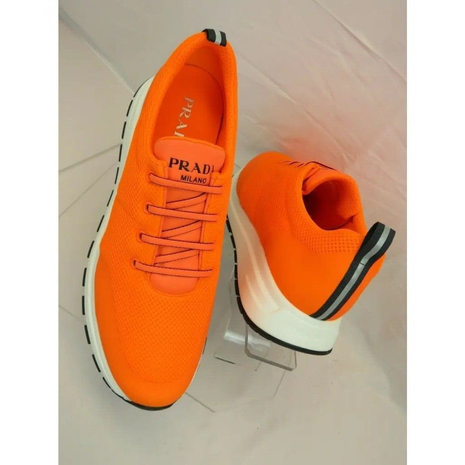 Prada PRADA 4E3499 NEON ORANGE MESH BLACK LOGO SNEAKERS 9 / US 10 Size US 10 / EU 43 - 1 Thumbnail