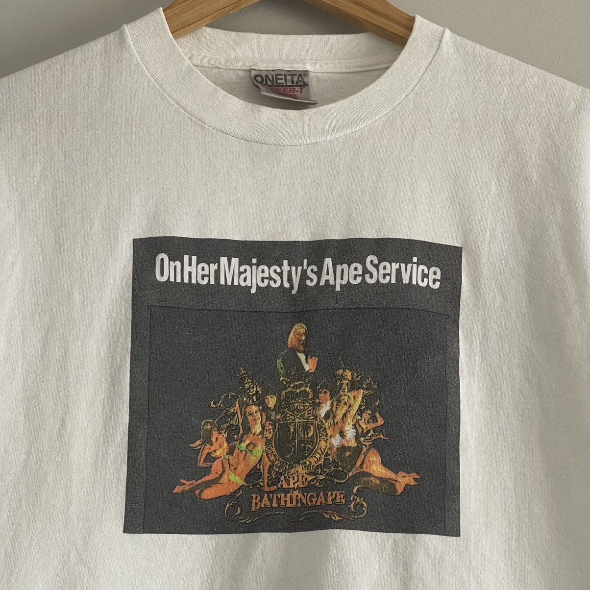 Bape × Nigo × Vintage OG Bape Oneita Tag On Her Majesty’s Ape Service Tee Size US M / EU 48-50 / 2 - 1 Thumbnail