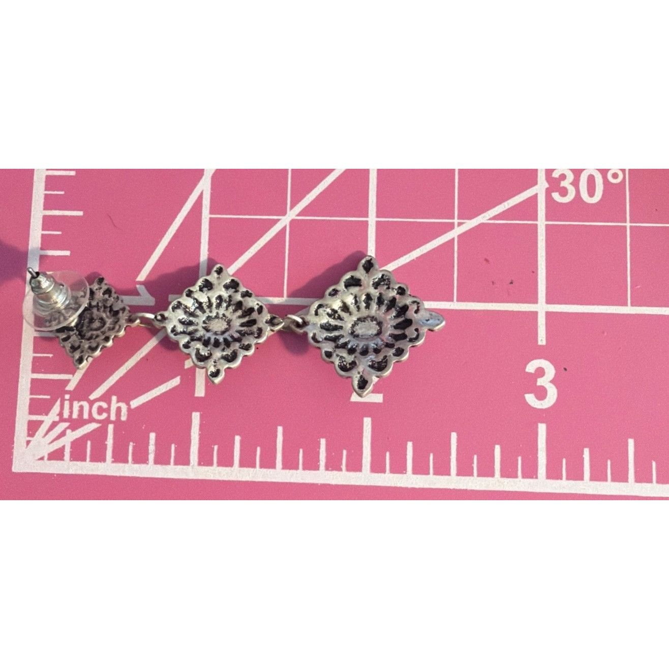 Other Silver Tone Dangle Concho Earrings Turquoise Cabochons Intri Size ONE SIZE - 3 Thumbnail