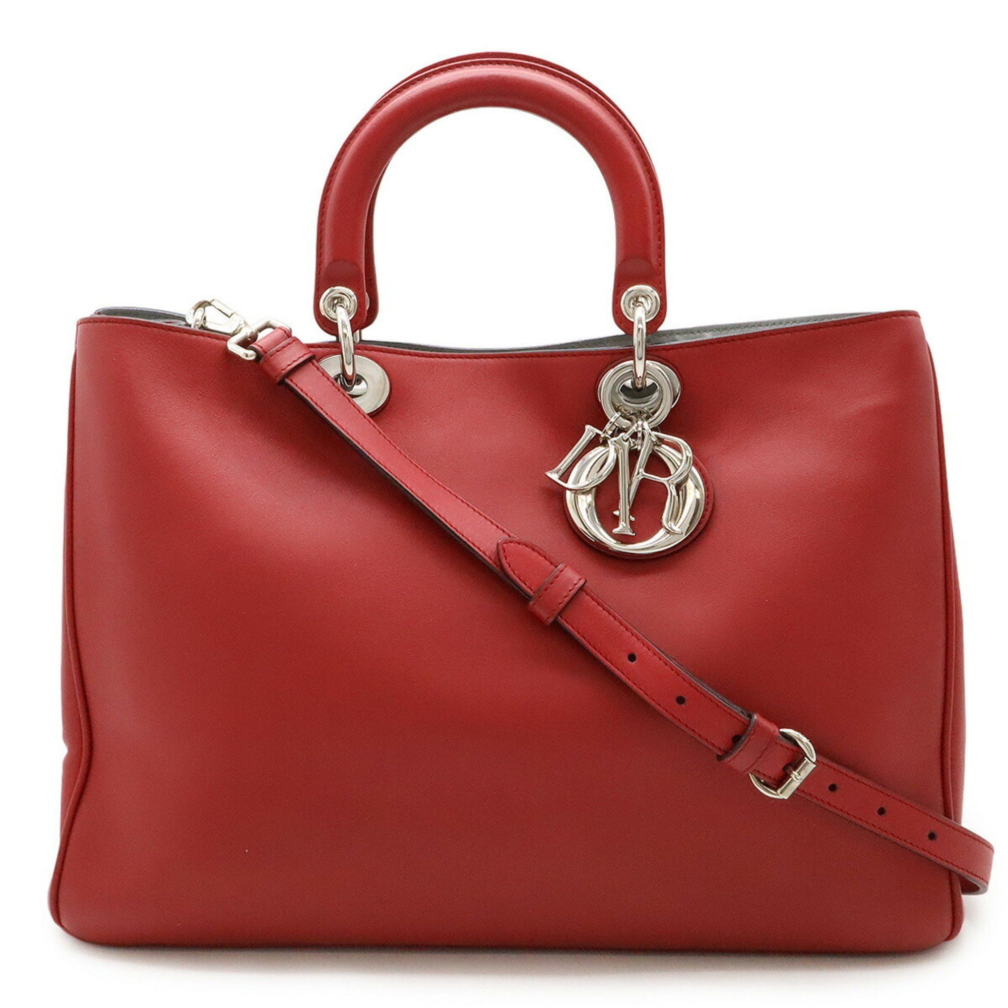 Christian Dior Diorissimo Tote Bag Handbag Shoulder Leather Pink Red