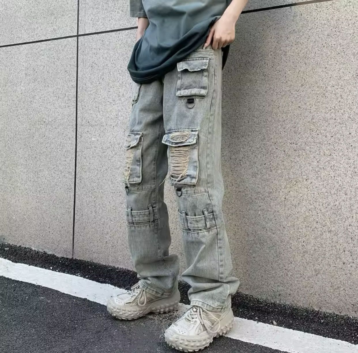Denime × Japanese Brand × Vintage Kanye Pockets Y2K Streetwear Ripped Jeans Cargo Pants Size US 38 / EU 54 - 4 Thumbnail