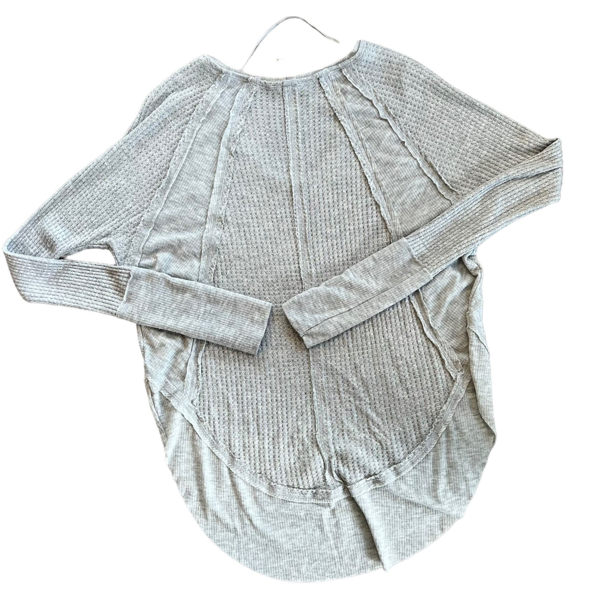 Free People Free People We The Free Ribbed Waffle Knit Grey Thermal Top Size XS / US 0-2 / IT 36-38 - 4 Thumbnail