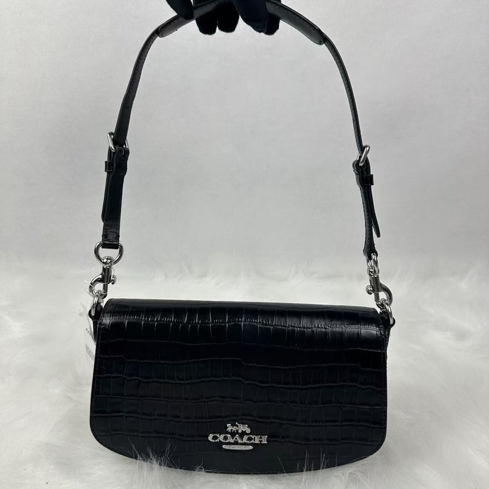 Coach Coach Andrea Shoulder Bag Crocodile-embossed Leather Black Size ONE SIZE - 1 Thumbnail