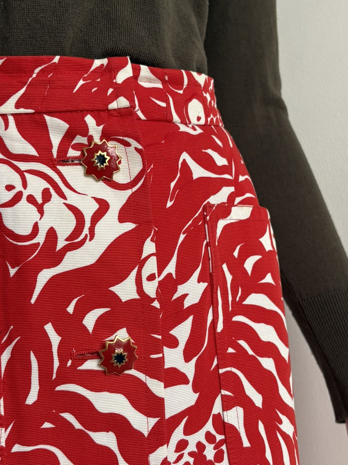 Yves Saint Laurent YSL Rive Gauche S/S 1994 Archive Printed Pencil Skirt Red M Size 27" / US 4 / IT 40 - 3 Thumbnail