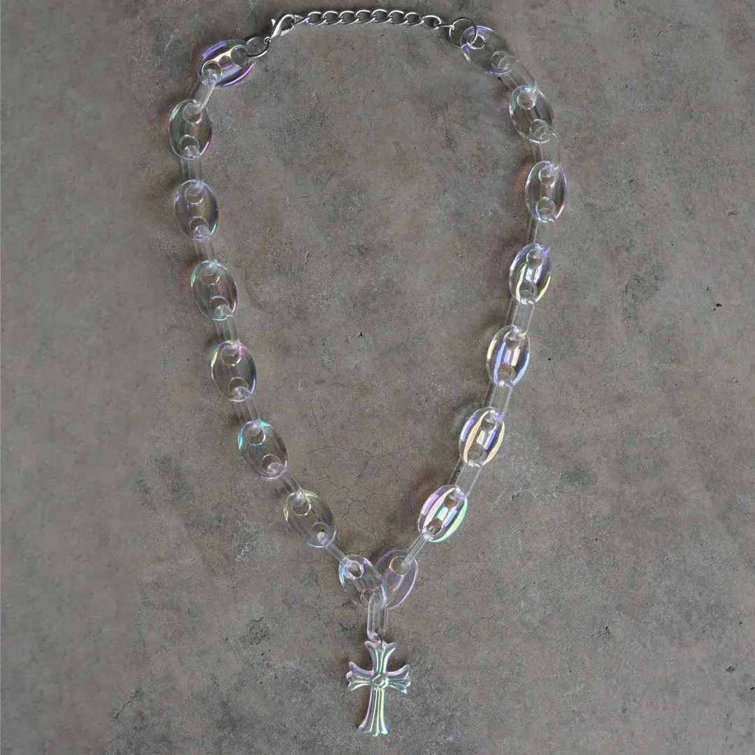 Japanese Brand × Vintage 💎 Chrome Hearts Style Necklace Cross Acrylic Opal Chain Size ONE SIZE - 7 Thumbnail