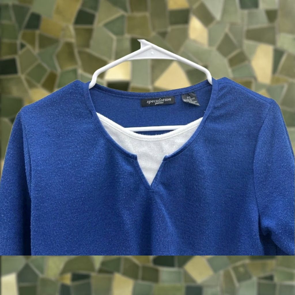 Vintage Womens Speculation Petite Blue 3/4 Sleeve Knit Blouse Size PS Size S / US 4 / IT 40 - 1 Thumbnail