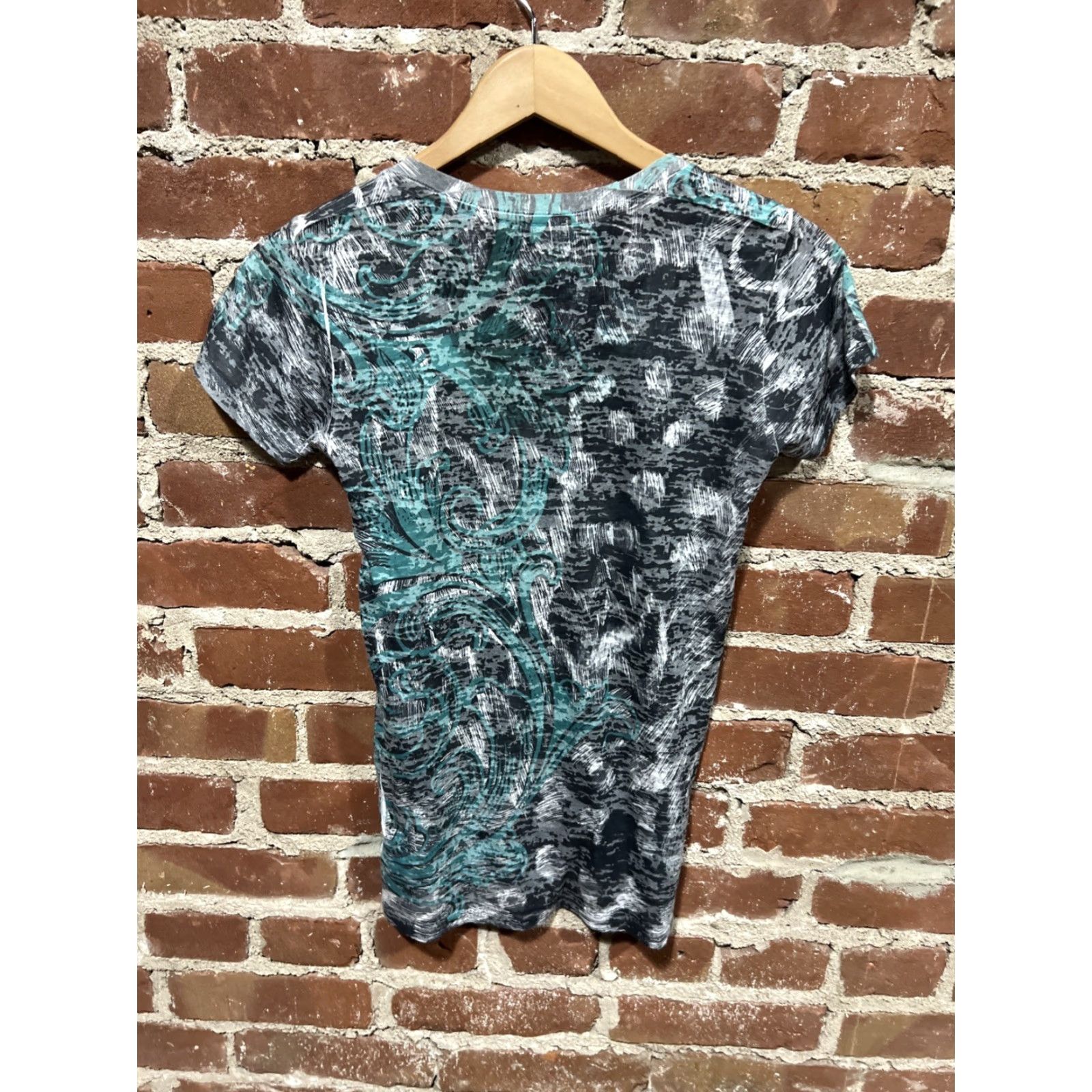 Vintage Cruel Girl V-Neck Graphic Tee Womens M Gray & Teal Abstract Design Y2K Shirt Size M / US 6-8 / IT 42-44 - 3 Thumbnail