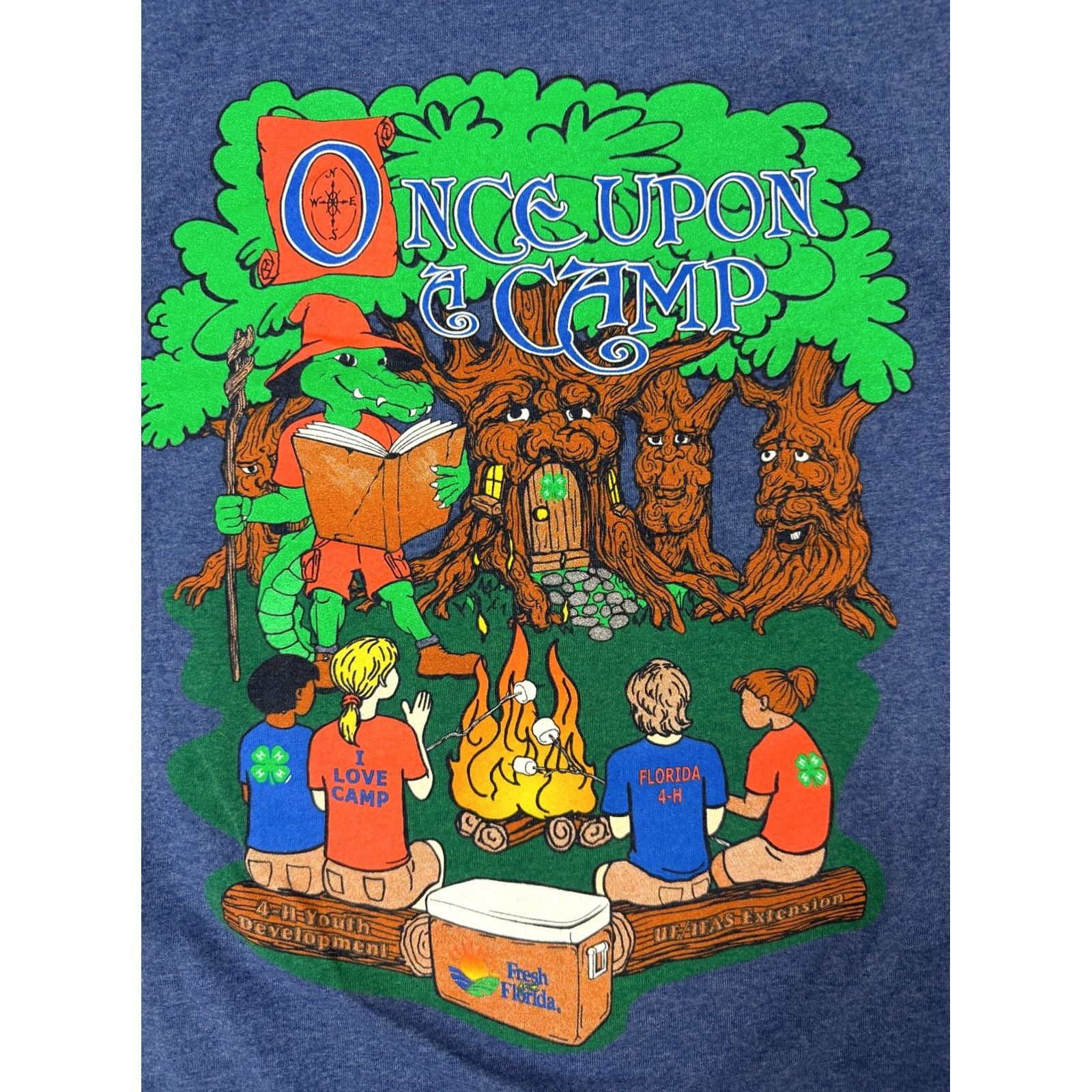 Jerzees VINTAGE Jerzees Florida Camping Shirt T-Shirt Adult L Blue 2000s Y2K Animal Florida Nature Outdoor Camp Fire Marshmallow Mens Size US L / EU 52-54 / 3 - 2 Thumbnail