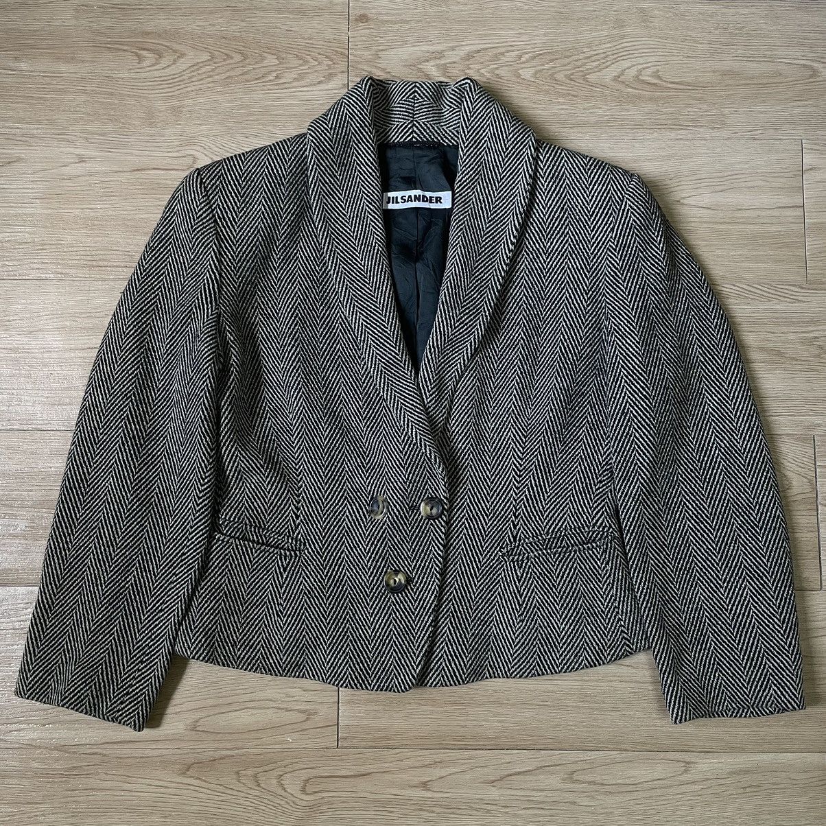 Jil Sander 🇩🇪RARE 80s Women’s Jil Sander Wool Herringbone Cropped Blazer Size US XS / EU 42 / 0 - 4 Thumbnail