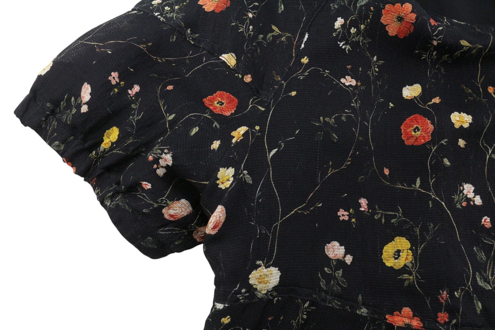 R13 RAGLAN SLEEVE BABYDOLL L Floral Black Wool Silk Dress 89922 Size L / US 10 / IT 46 - 8 Thumbnail