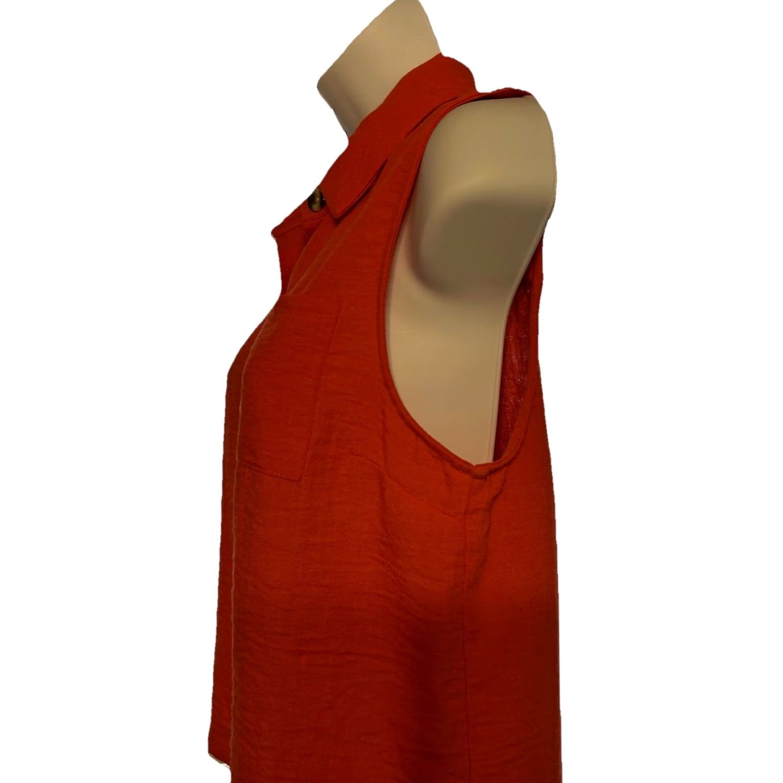 Vintage Monteau Los Angeles Tank Top Shirt Women Medium Coral Sleeveless Button Up Collared Knit Polyester Casual Party/Cocktail Womens Size M / US 6-8 / IT 42-44 - 5 Thumbnail