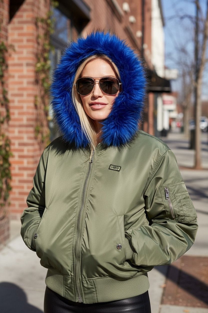 X-Girl 🔥GORGEOUS X-GIRL Ice Blue Fur MA-1 Bomber Jacket Vintage Size M / US 6-8 / IT 42-44 - 3 Thumbnail