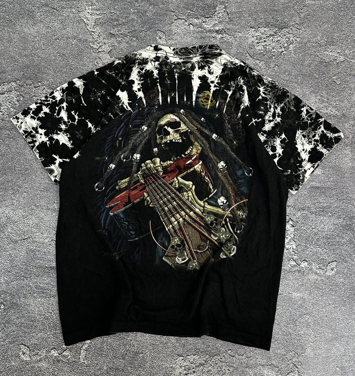 Vintage Vintage 90s Gream Reaper Skeleton Rock T-Shirt Tie-Dye Size US XL / EU 56 / 4 - 2 Thumbnail