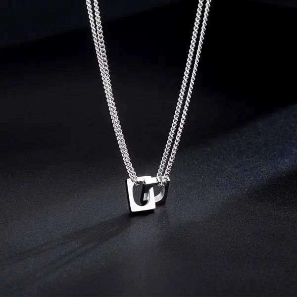 Jewelry Stylish Double Chain Silver Necklace Size ONE SIZE - 4 Thumbnail