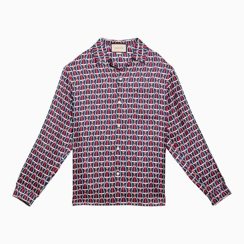 image of Gucci Blue/red Silk Print Shirt, Men's (Size Medium)