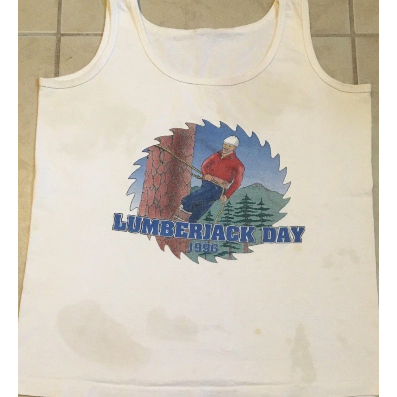 Lumberjack VINTAGE 90s Lumberjack Day Faded Distress Tank Top XS White Harley Davidson Graphic Tee Punk Grunge Biker 80s 70s USA Mens XS Tank Top Size US XS / EU 42 / 0 - 2 Thumbnail