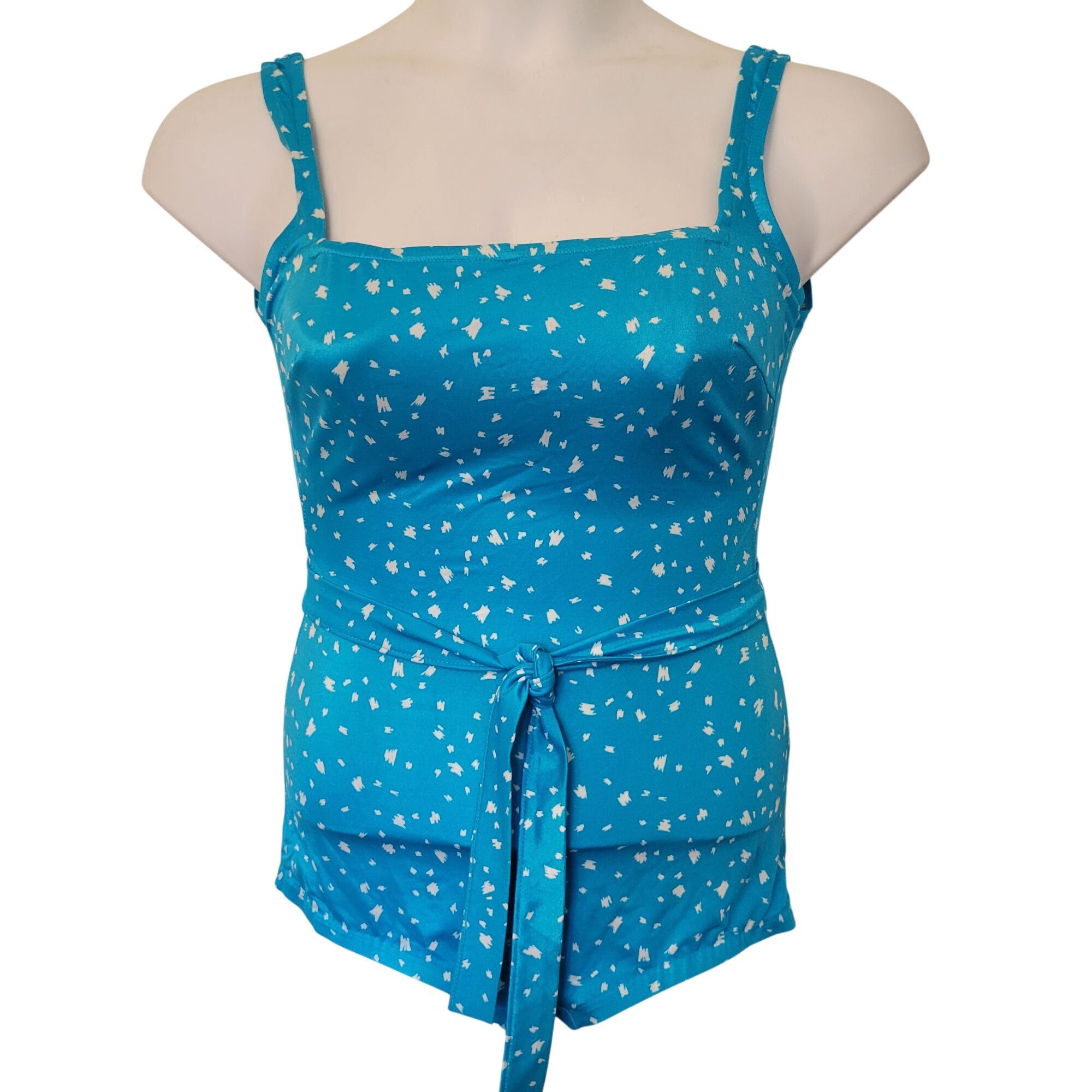 Vintage Vintage 1960S Blue White Abstract Print Swimsuit Belted Wais Size XL / US 12-14 / IT 48-50 - 1 Thumbnail