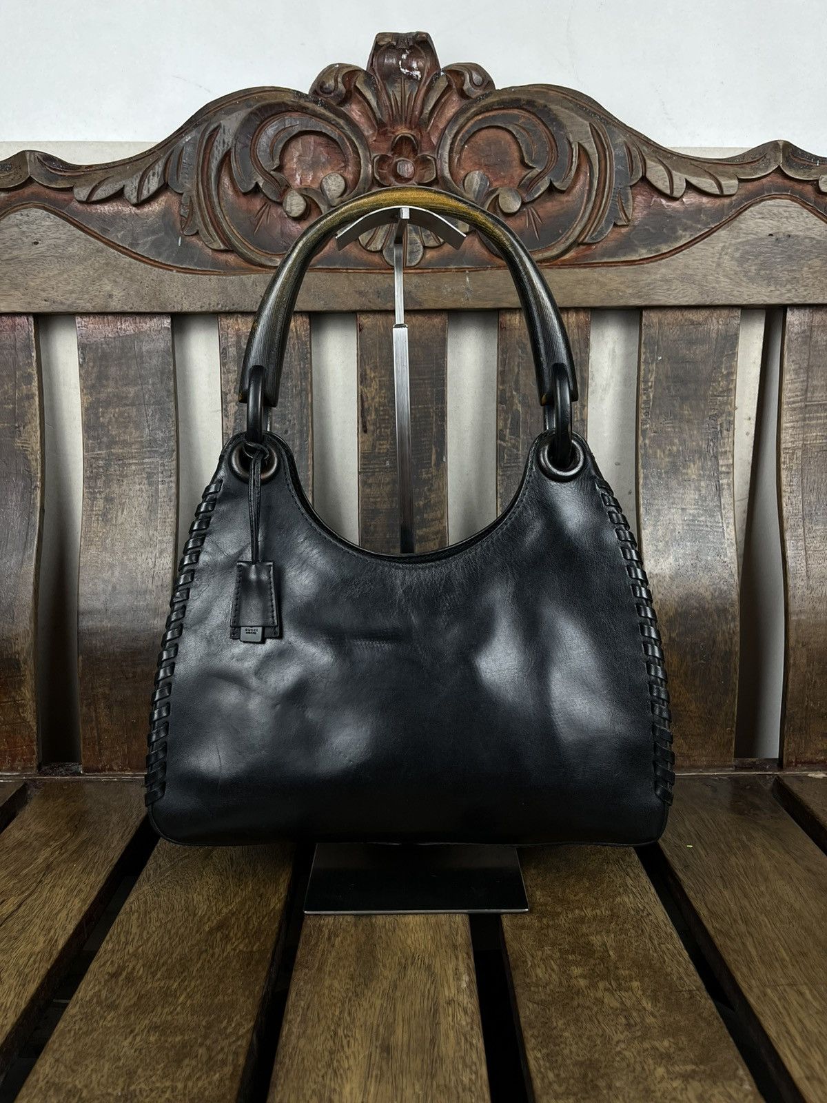 Gucci Gucci Tom Ford Era Whipstitch Wooden Handle Shoulder Bag 