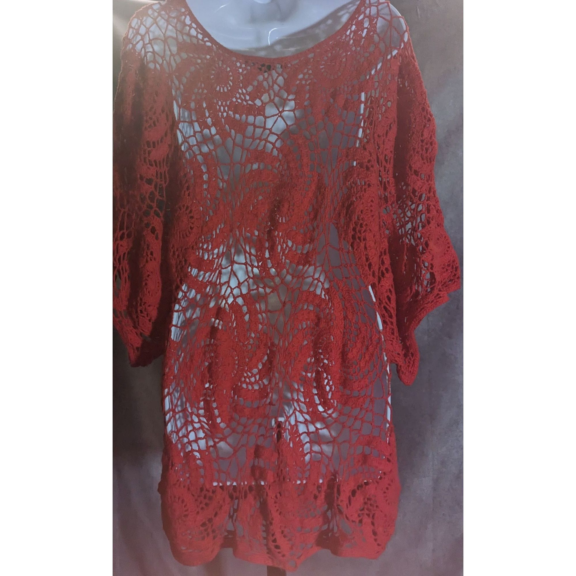 Other Denim 24/7 Crochet Floral Sweater Red Open Knit Boho Summer Size M / US 6-8 / IT 42-44 - 5 Thumbnail