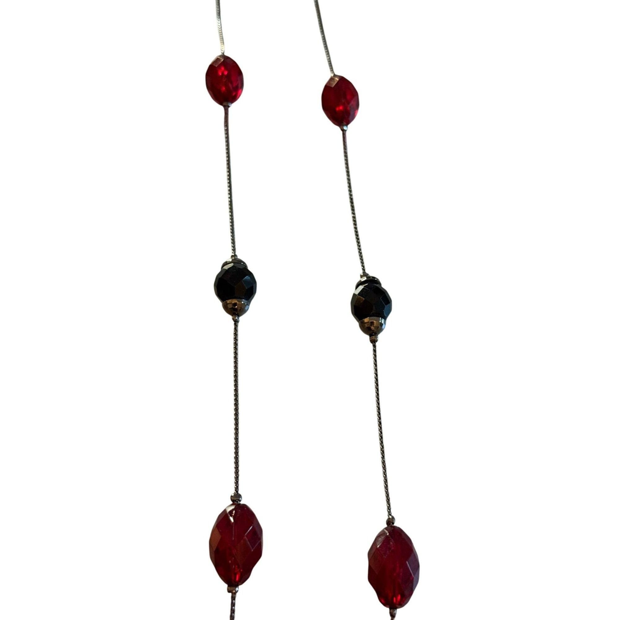 Other Long Silver-Tone Chain Necklace With Red & Black Beads Size ONE SIZE - 2 Thumbnail