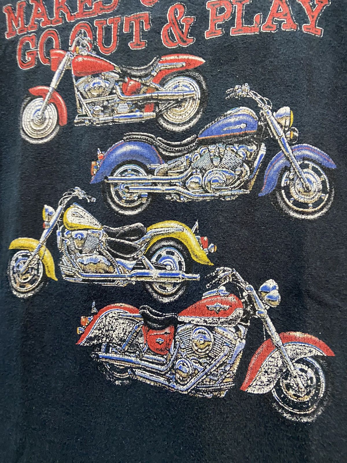 Vintage MAKES U WANNA GO OUT & PLAY HARLEY DAVIDSON TEE SHIRT Size US L / EU 52-54 / 3 - 5 Thumbnail
