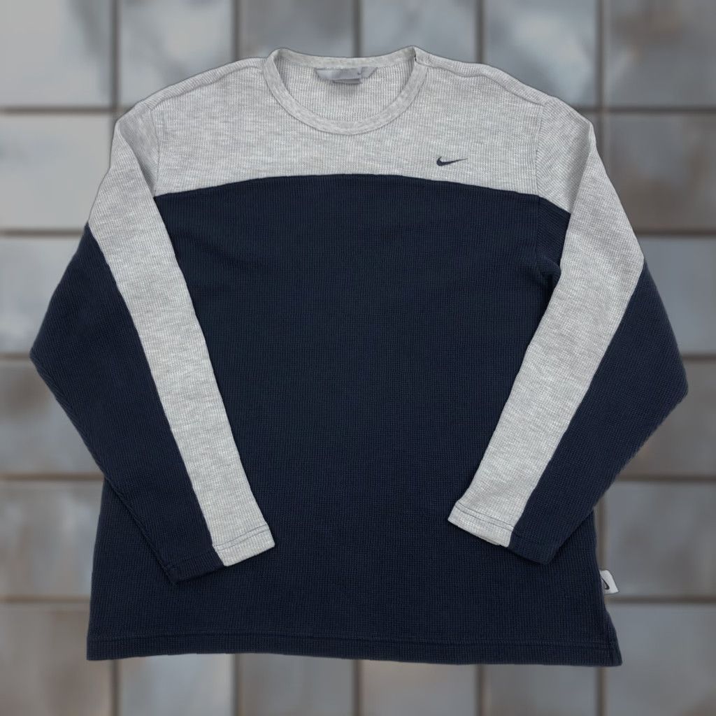 Nike Nike Men M Medium Waffle Knit Thermal T-Shirt Long Sleeve Gray Blue Block Colorblock Crew Neck Casual Sports Shirt Size US M / EU 48-50 / 2 - 1 Thumbnail