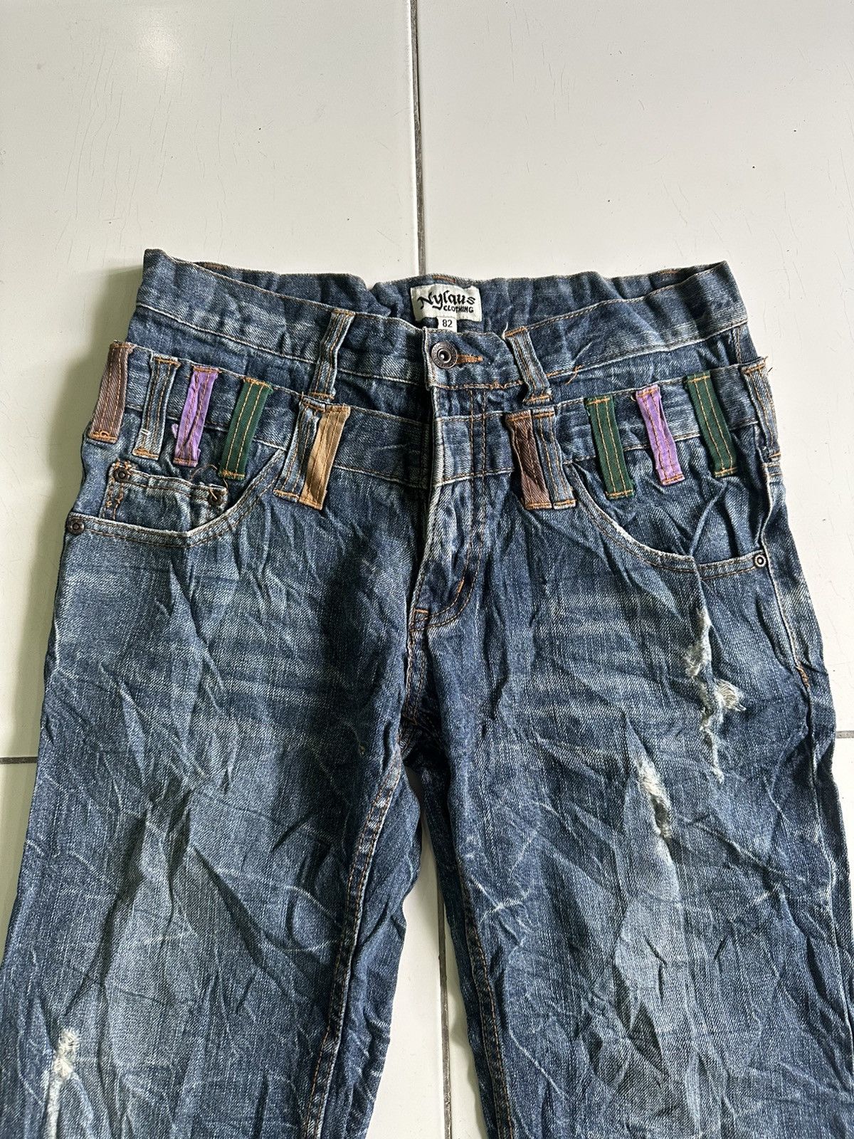 Japanese Brand Vintage Nylaus clothing Waist Distressed Denim blue Size US 33 - 4 Thumbnail