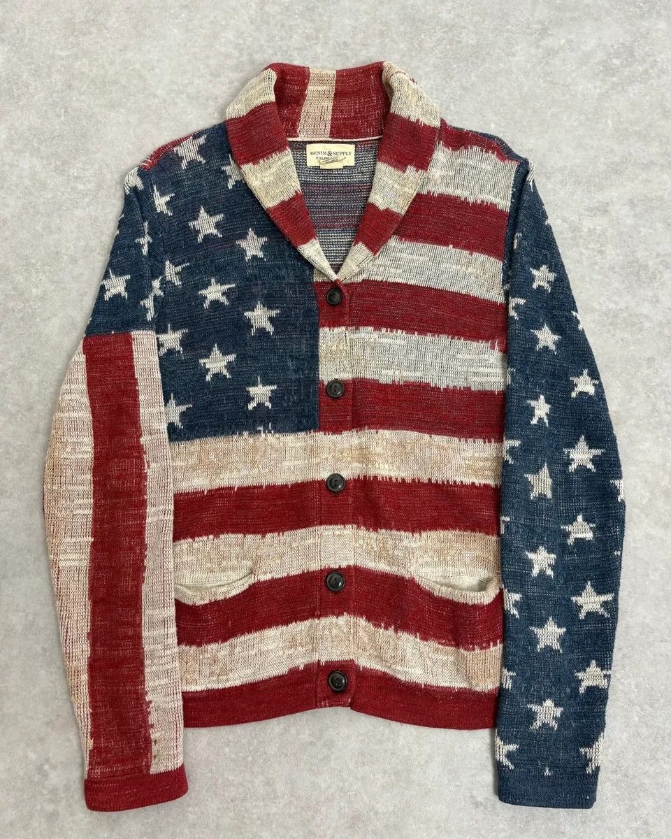 Polo Ralph Lauren 2000s Ralph Lauren Supply USA Flag Cardigan Sweater Size US S / EU 44-46 / 1 - 1 Thumbnail