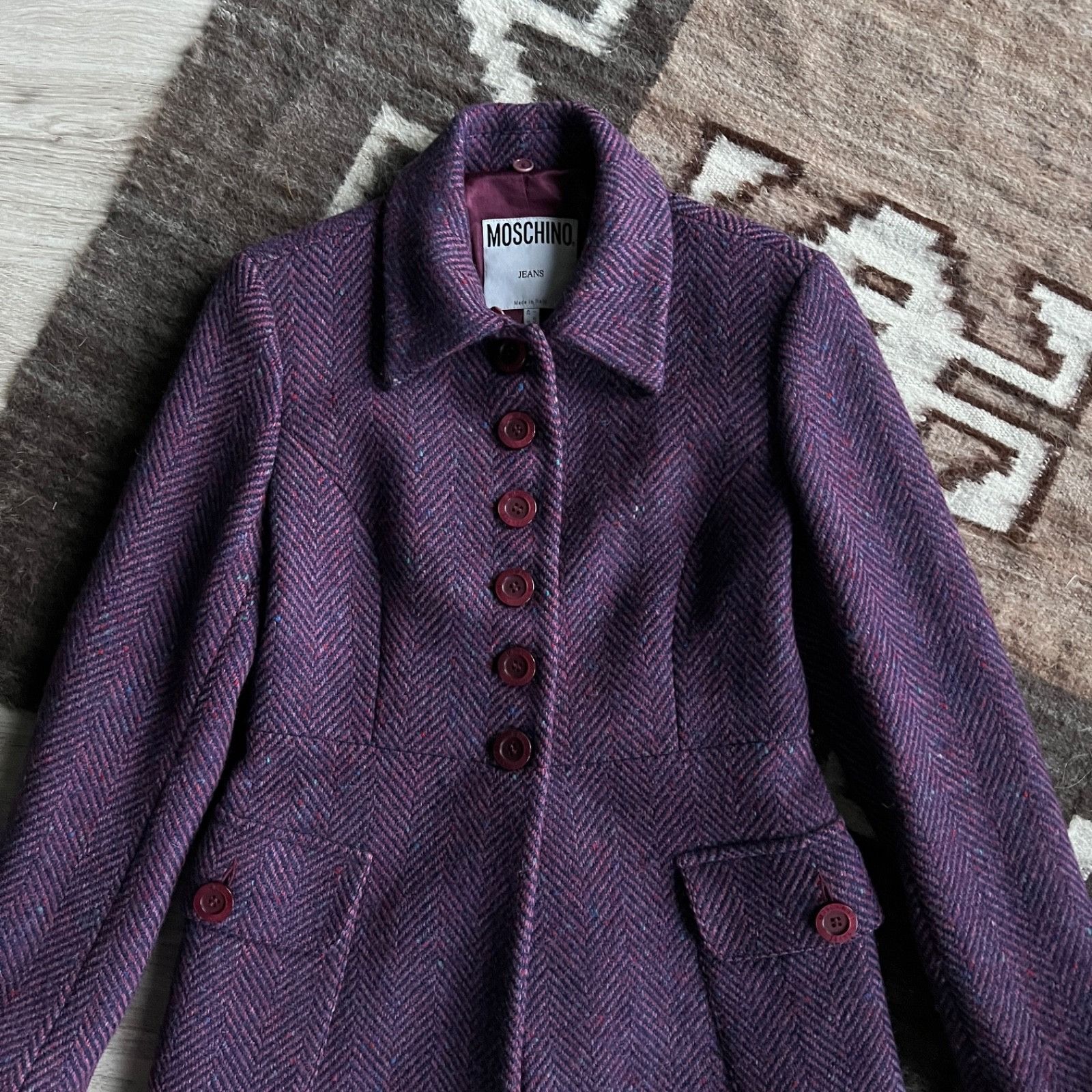 Moschino Moschino Jeans Vintage Herringbone Wool Coat 9729AC Size S / US 4 / IT 40 - 6 Thumbnail