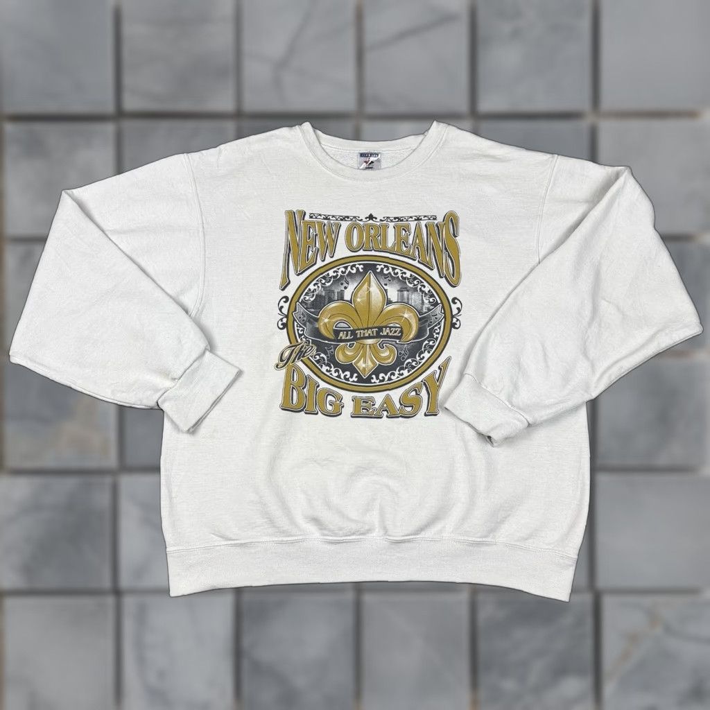 Jerzees VINTAGE New Orleans Sweatshirt Mens L White Jazz Jerzees 1990s Cotton Crewneck Big Easy Rare Size US L / EU 52-54 / 3 - 1 Thumbnail