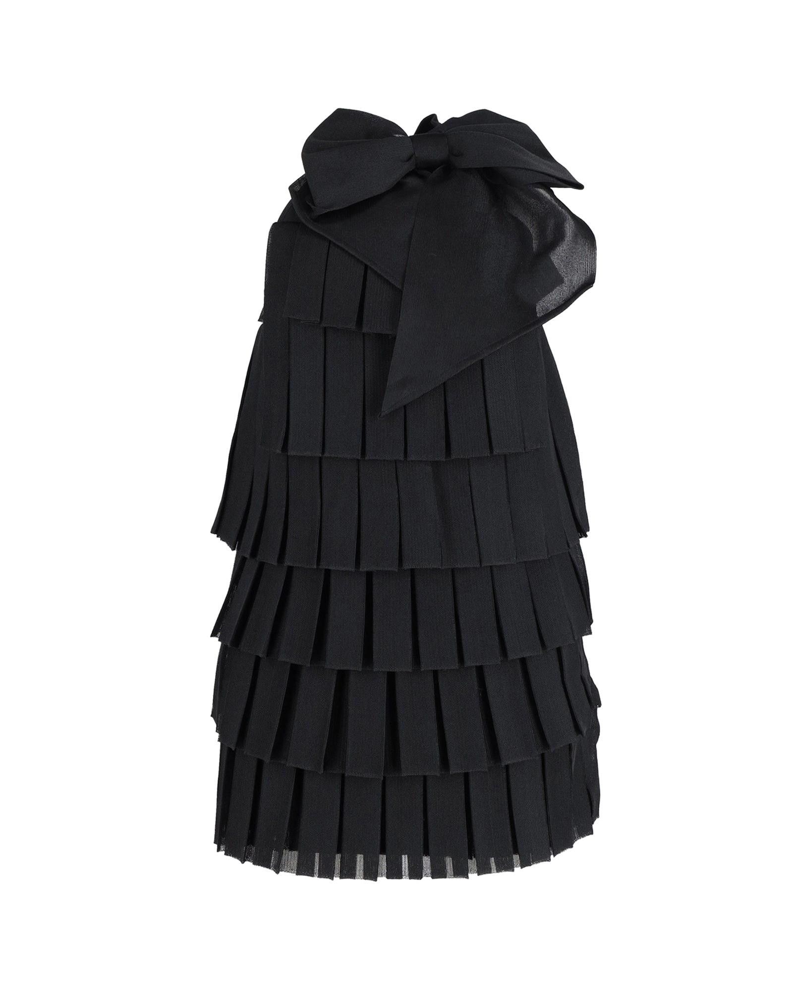 image of Balmain Tiered Pleated Mesh Mini Dress With Bow Embellishment in Black, Women's (Size XS)