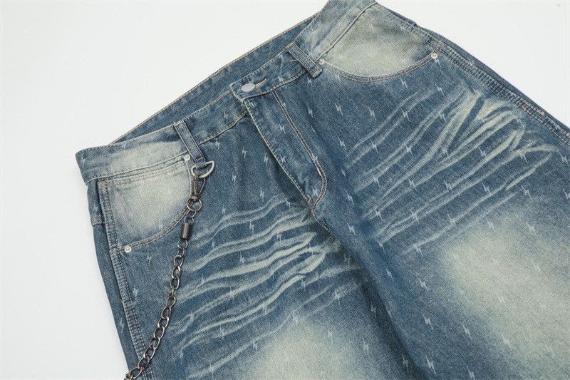 Japanese Brand × Jean Men's high street trend lightning distressed washed jeans Size US 34 / EU 50 - 4 Thumbnail