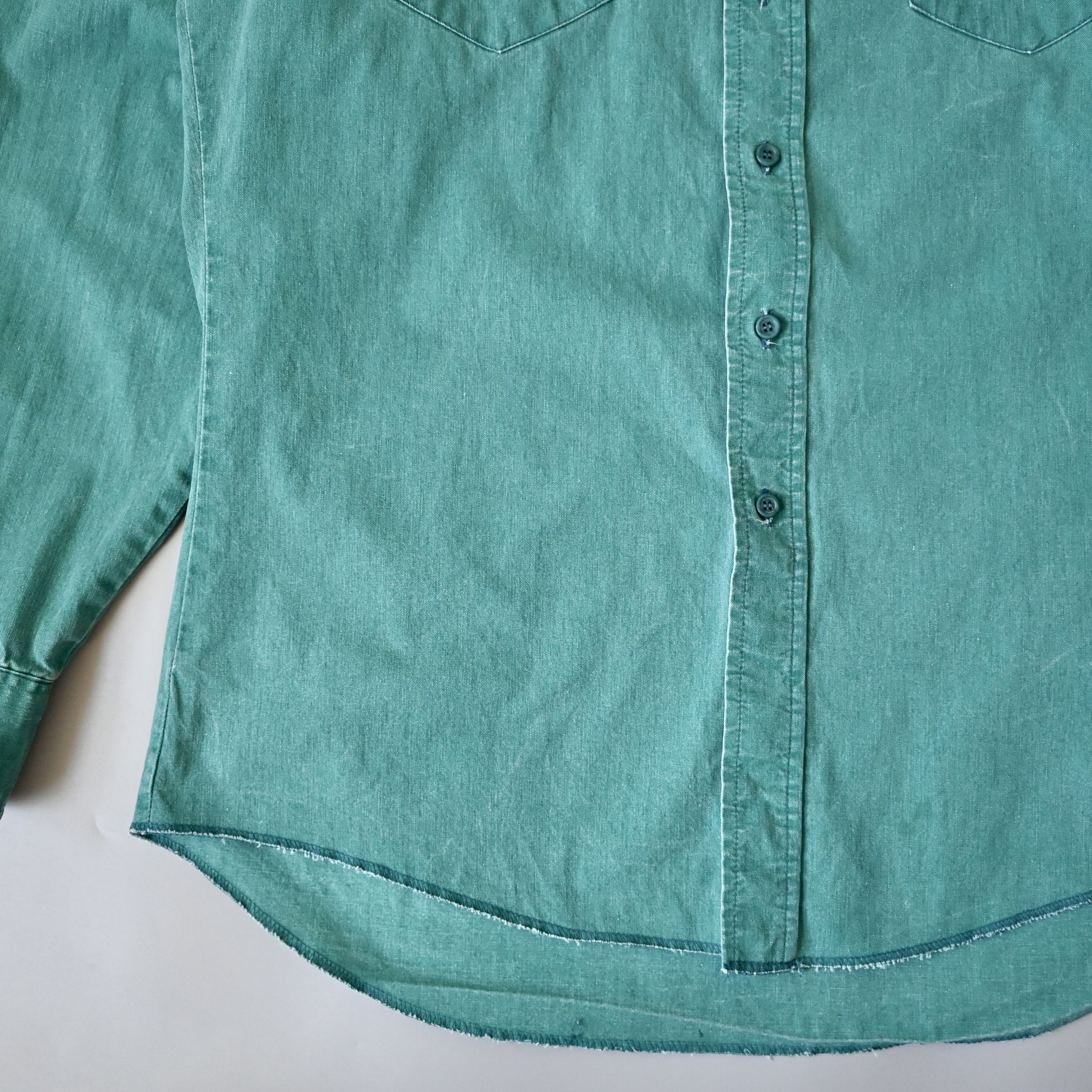 Vintage VTG 90s Wrangler brushpopper shirt solid emerald 16 - 35 Size US L / EU 52-54 / 3 - 4 Thumbnail