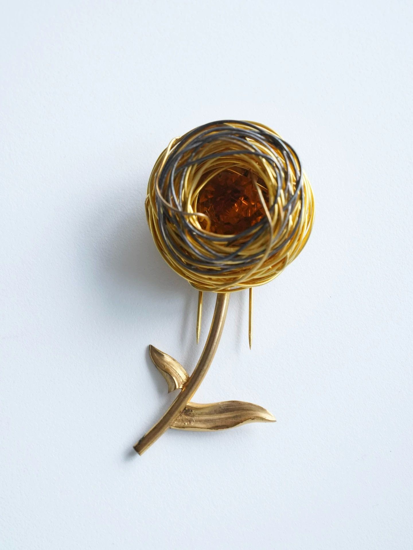 Other Roger Jean Pierre Handmade Nest Amber Crystal Flower Brooch Size ONE SIZE - 4 Thumbnail