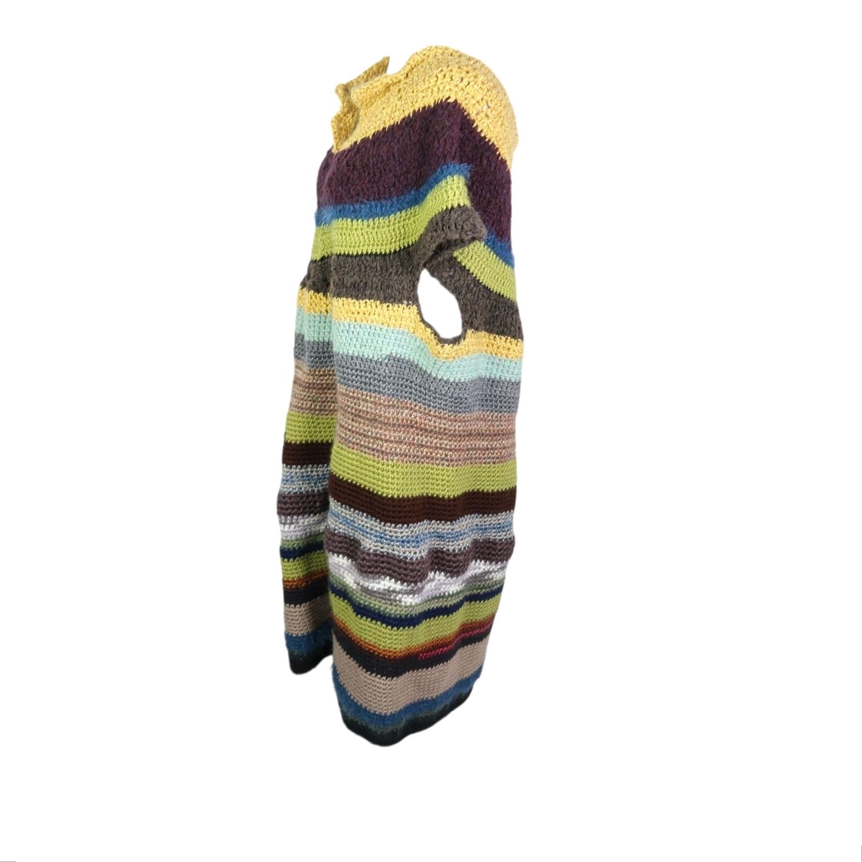 Vintage VINTAGE Yellow Green Brown Stripe Crochet Knit Sweater Dress XL Size XL / US 12-14 / IT 48-50 - 3 Thumbnail