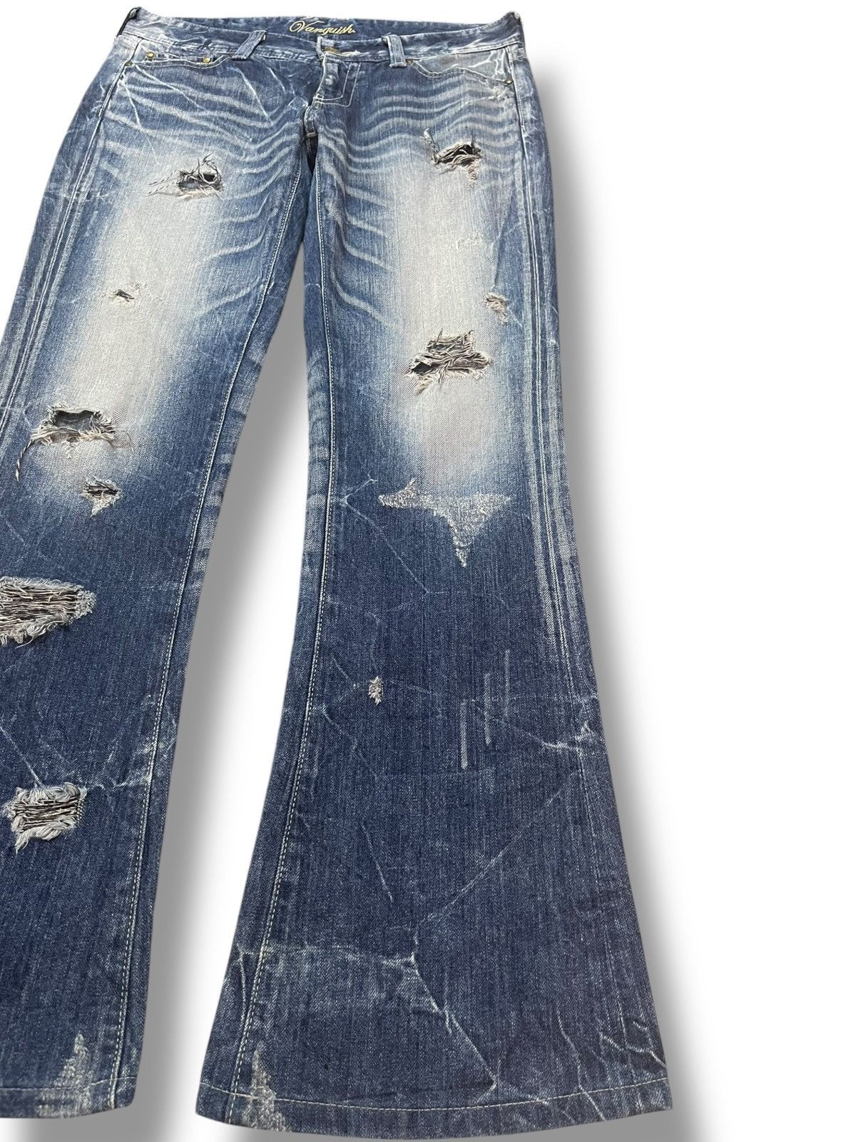 Vanquish Vintage Vanquish Gold Flare Honeycomb Grunge Distress Denim Size US 33 - 4 Thumbnail