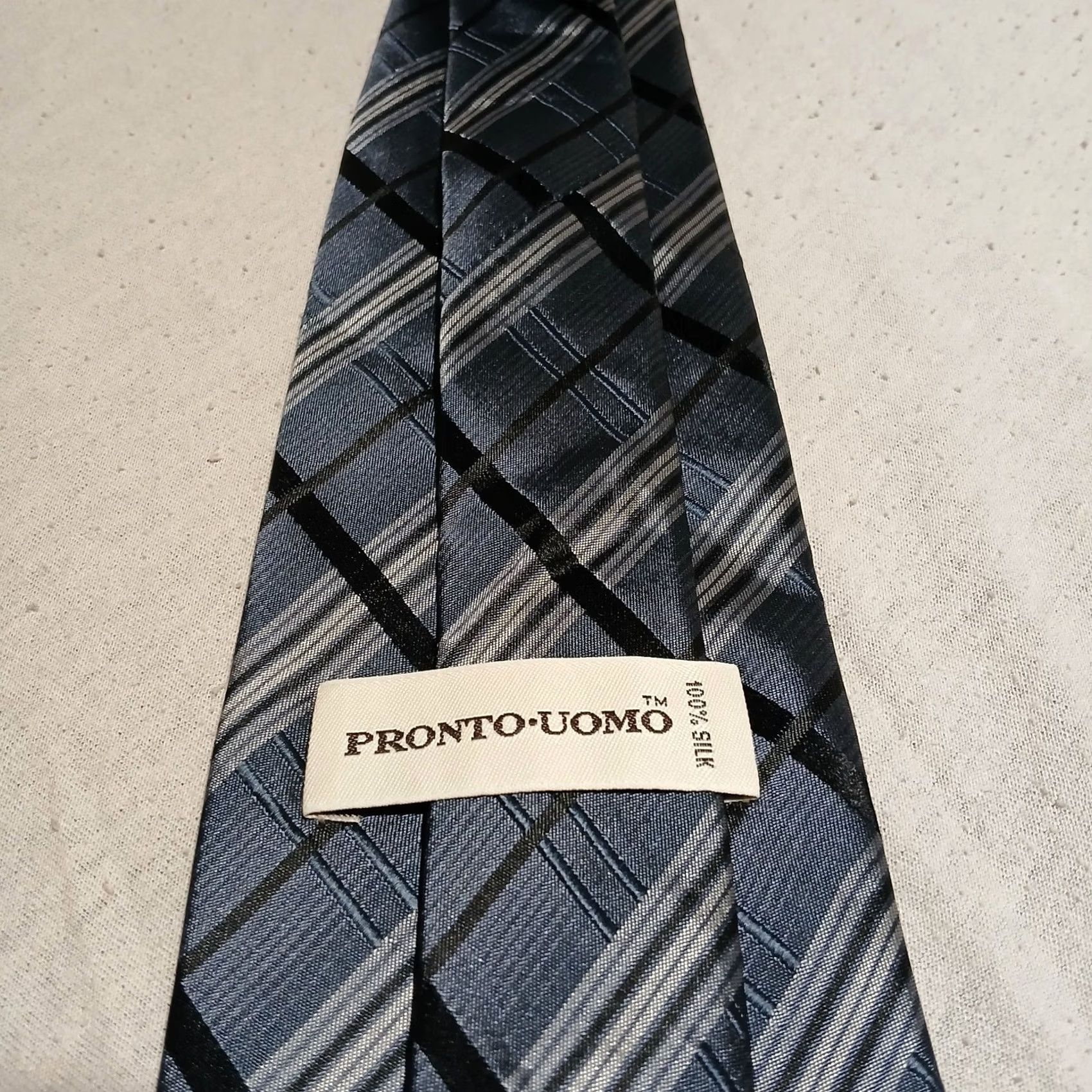 Pronto Uomo Pronto Uomo Tie Gray Black Plaid Striped 100% Silk 57" x 3.75" Mens Neckwear Size ONE SIZE - 4 Thumbnail