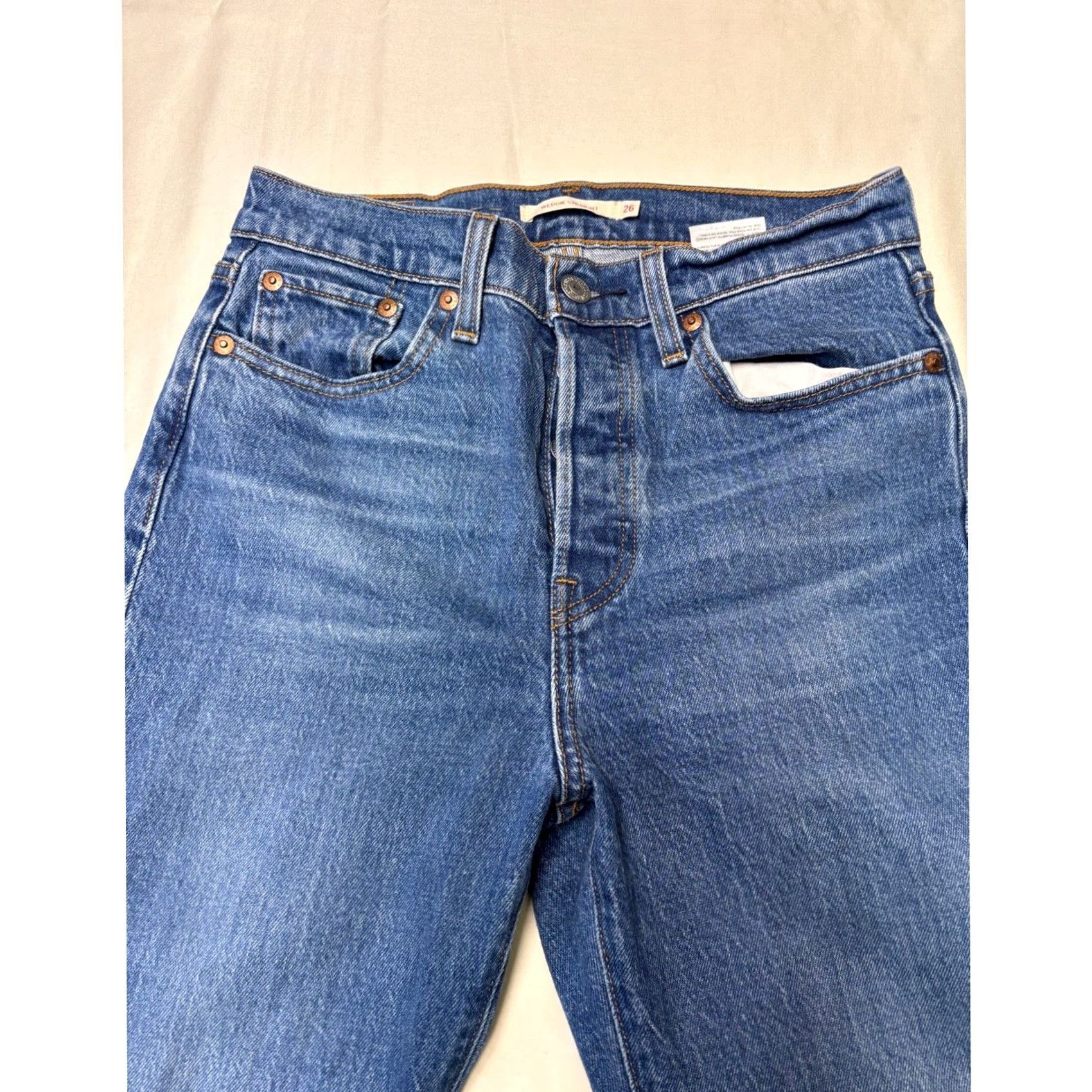 Levi's Levi's Premium Wedgie Straight Jeans Womens 26X28 Blue Wash Denim High Rise Button Fly Stretch 5-Pocket Vintage? No Size 26" / US 2 / IT 38 - 2 Thumbnail