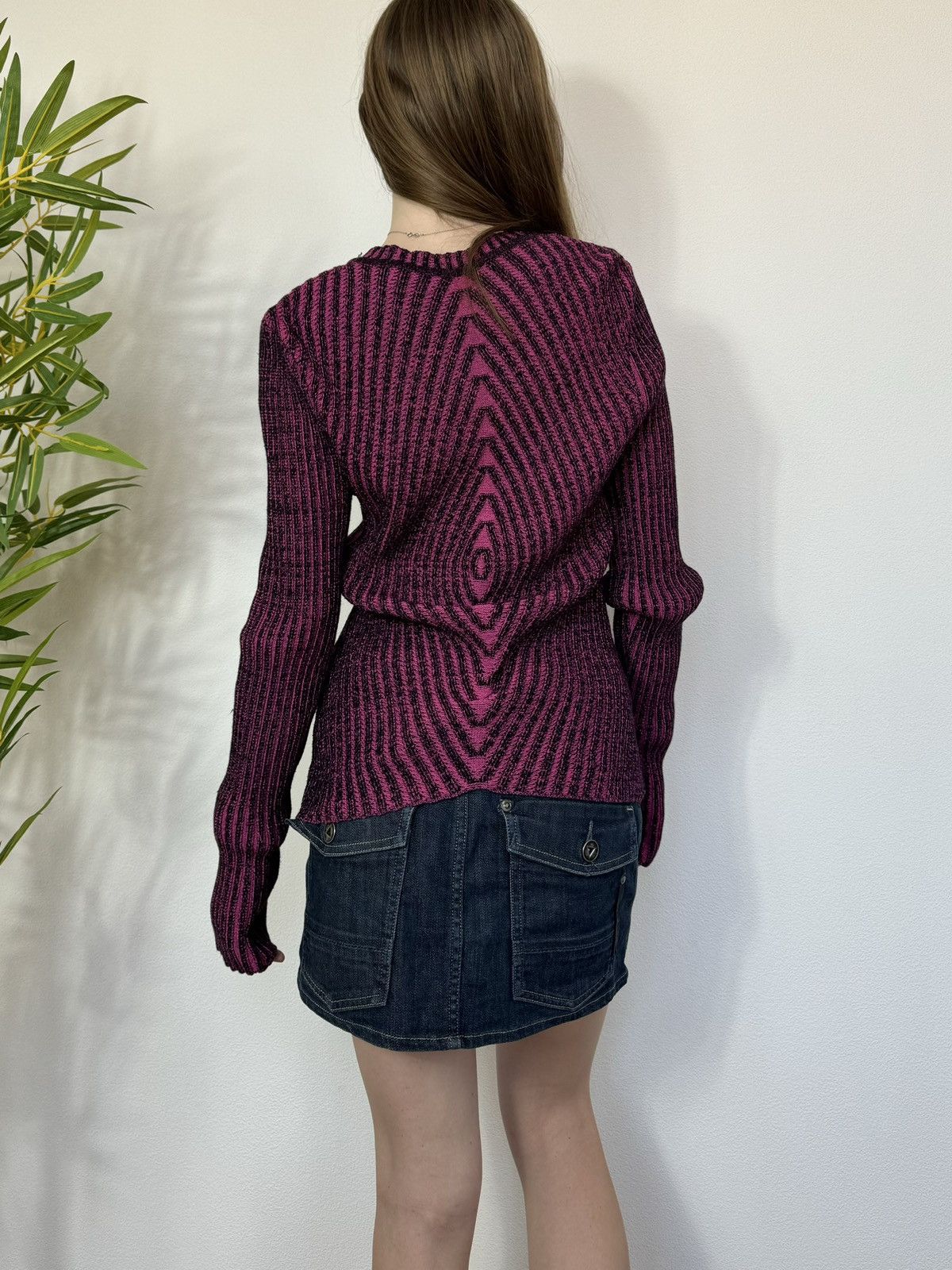 image of Just Cavalli x Roberto Cavalli Vintage Roberto Cavalli Grunge Ribbed Sweater in Black/Pink (Size Me