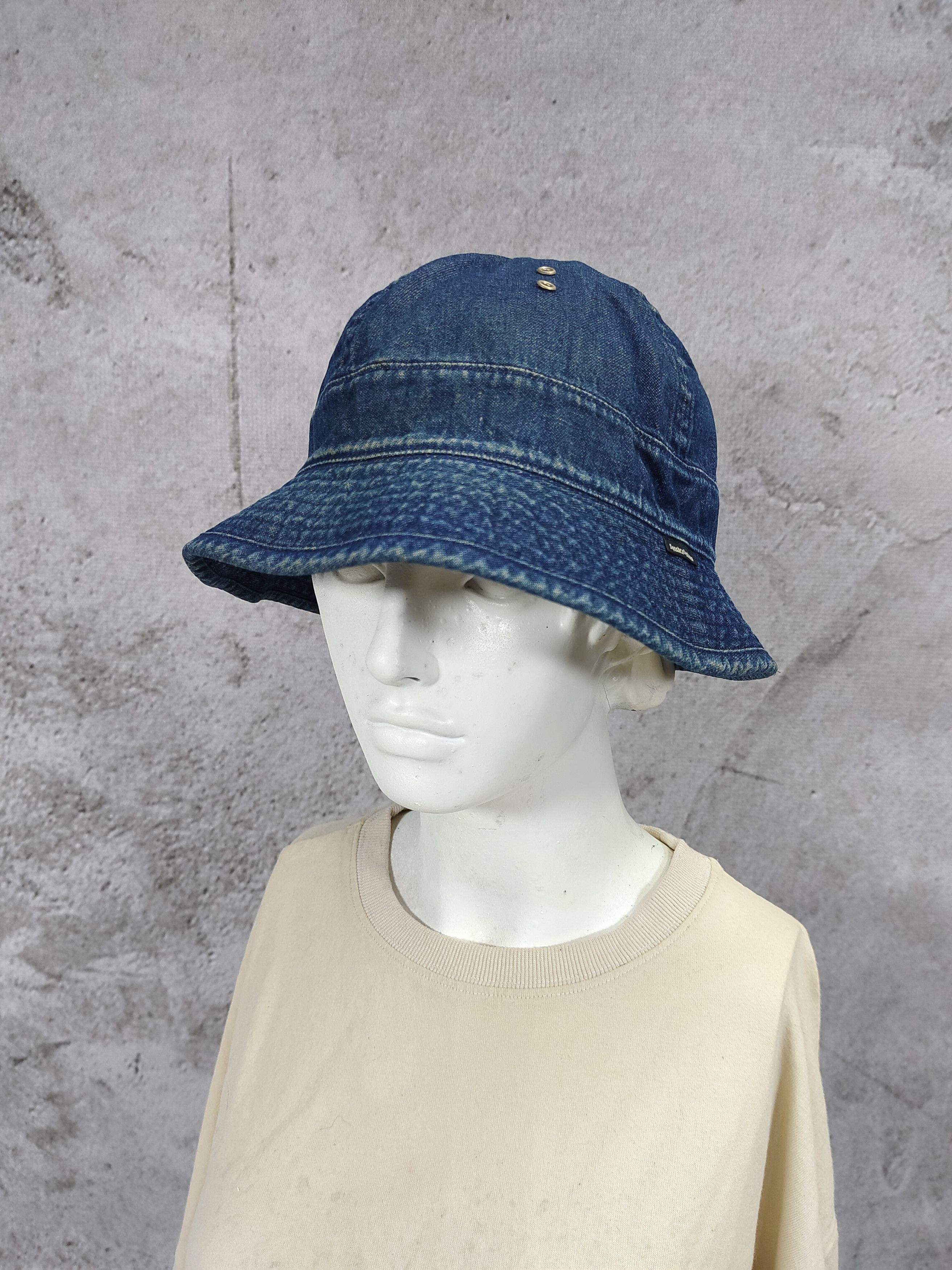 Japanese Brand 2000s POST🇯🇵Denim Washed Indigo Workwear Bucket Hat Size ONE SIZE - 1 Thumbnail