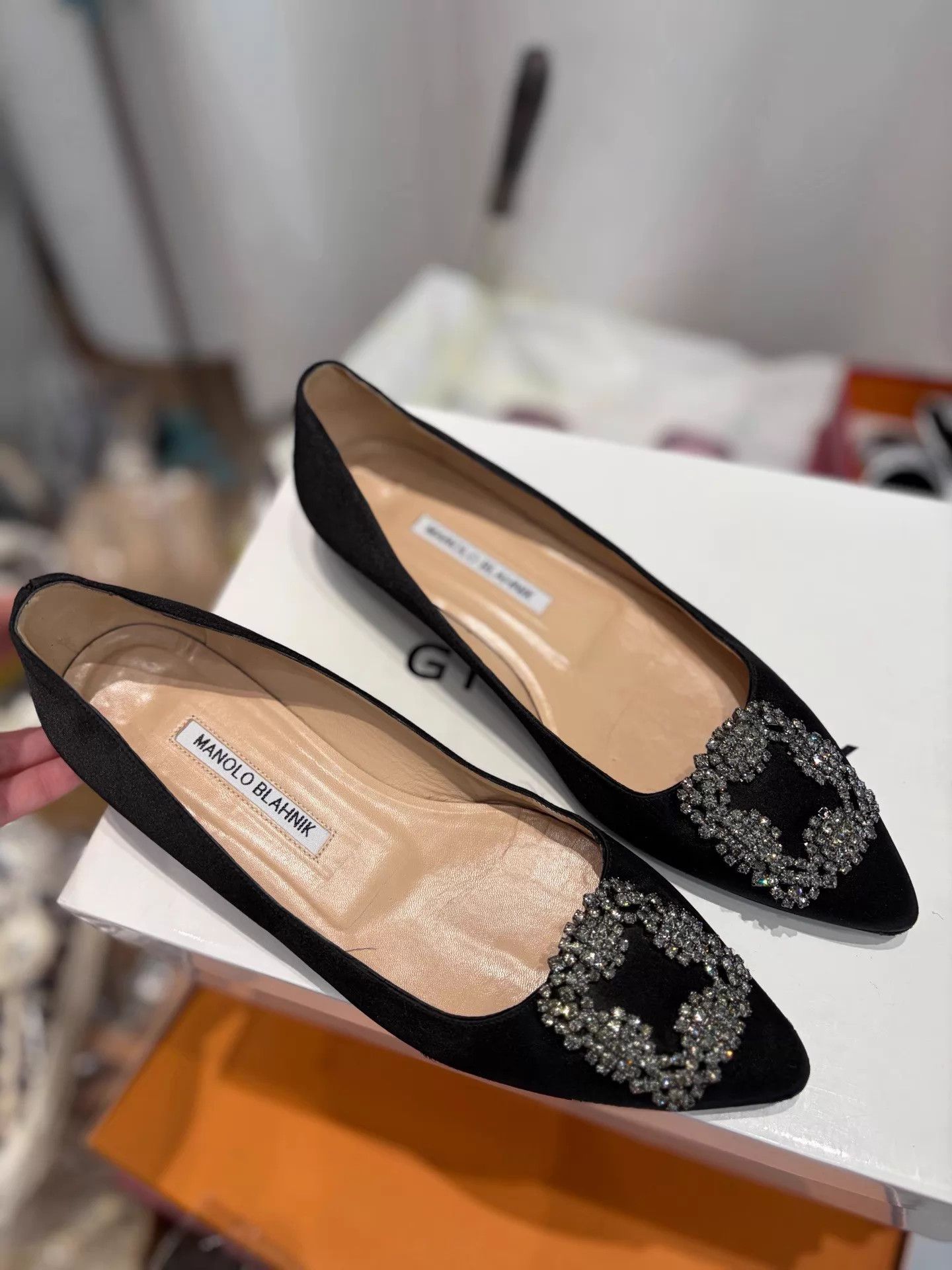 Manolo Blahnik MBBlack&GunmetalSquareCrystalBuckleLoafers3799New Size US 6.5 / IT 36.5 - 1 Thumbnail