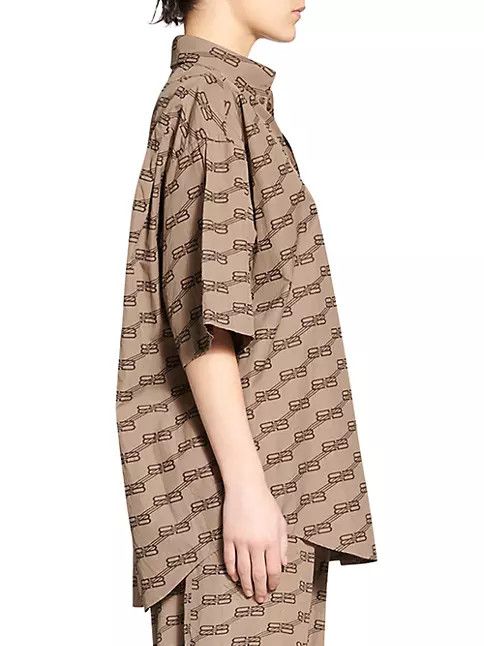 Balenciaga o1la1rc1a0824 BB Monogram Short Sleeve Shirt Large Fit Beige Size XS / US 0-2 / IT 36-38 - 5 Thumbnail