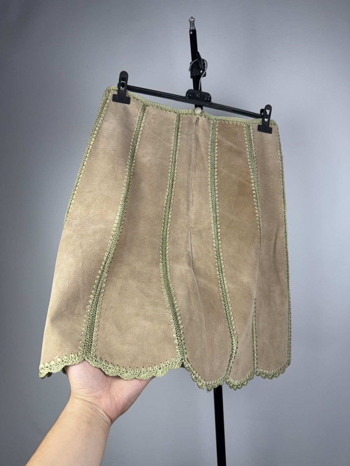 Genuine Leather Retro Rem Jorgensen Suede Skirt Boho 70sAvant Garde Style XL Size 31" - 6 Thumbnail