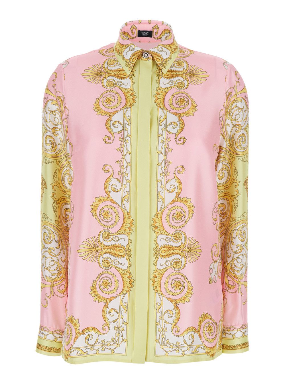 Versace Shirt with Pointed Collar and All-Over Baroque Print in Multicolor Silk for Women Size M / US 6-8 / IT 42-44 - 1 Thumbnail