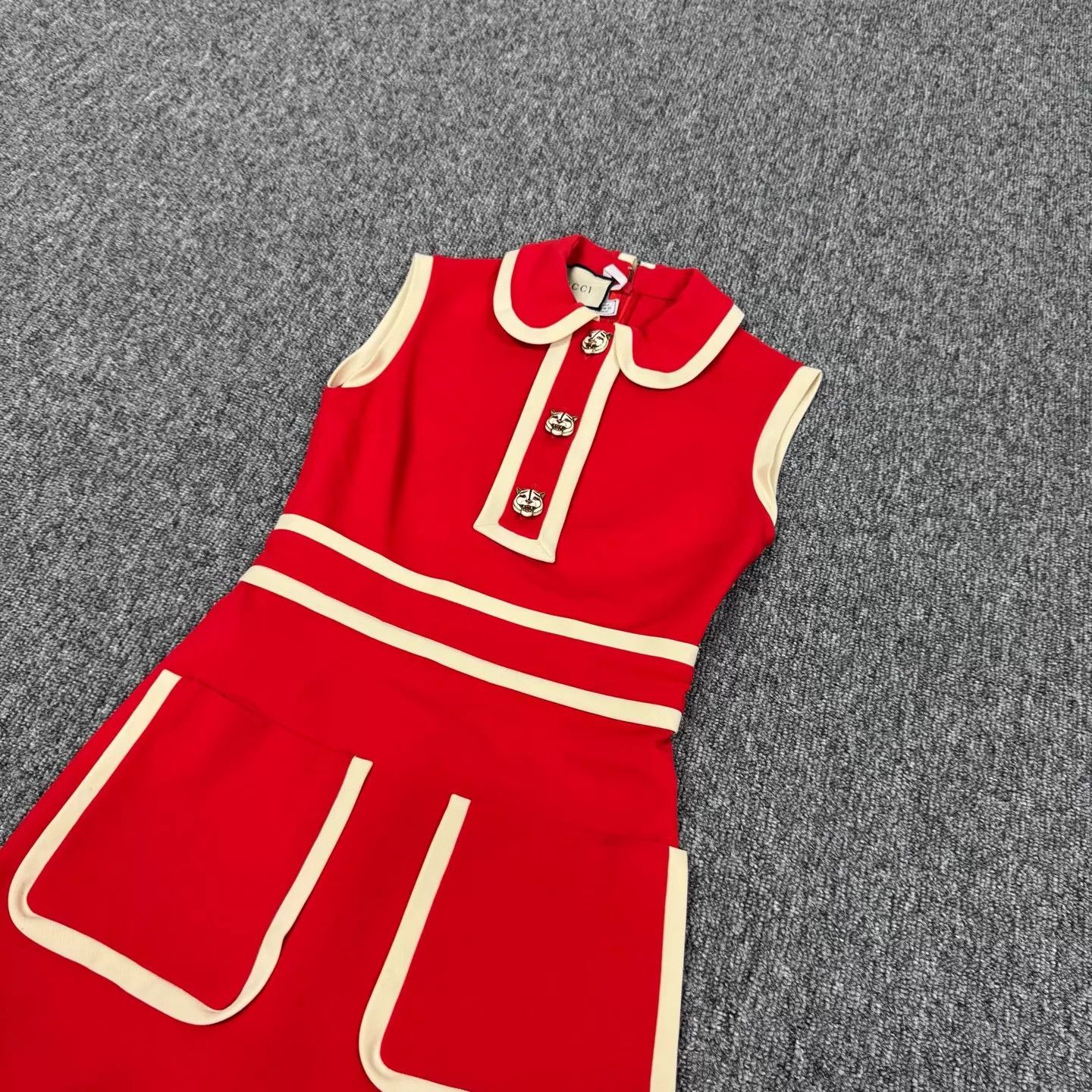 Gucci Gucci Tiger Gold Buckle Red Beige Trim Sleeveless Dress XXS Size XXS / US 00 / IT 34 - 3 Thumbnail