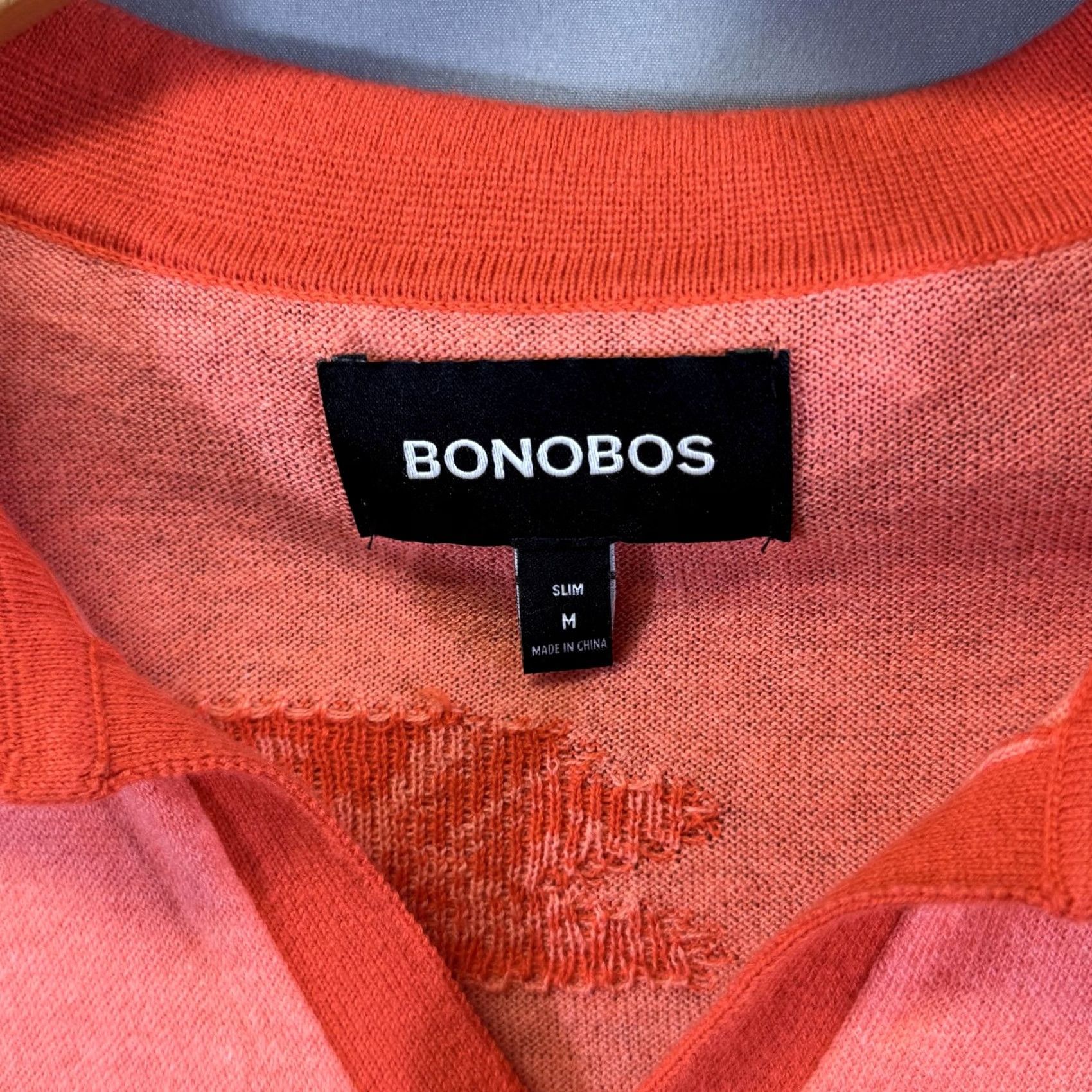 Bonobos Bonobos Polo Shirt Mens Medium Red Coral Palm Tree Jacquard Knit Cotton Slim Fit Size US M / EU 48-50 / 2 - 4 Thumbnail