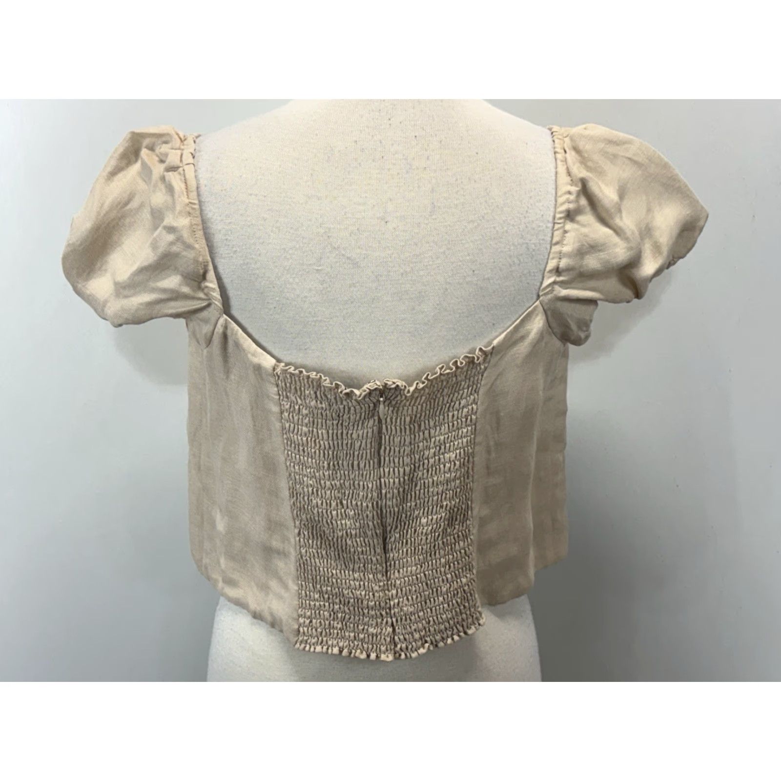 J.Crew VINTAGE J. Crew Linen Blend Crop Top Women’s Square Neck Short Sleeve Puff Sleeve Size XL Beige Casual Size XL / US 12-14 / IT 48-50 - 3 Thumbnail