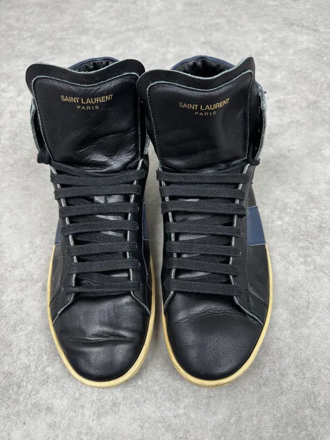 Saint Laurent Paris Saint Laurent Black & Blue Leather High Sneakers Size US 8.5 / EU 41-42 - 3 Thumbnail